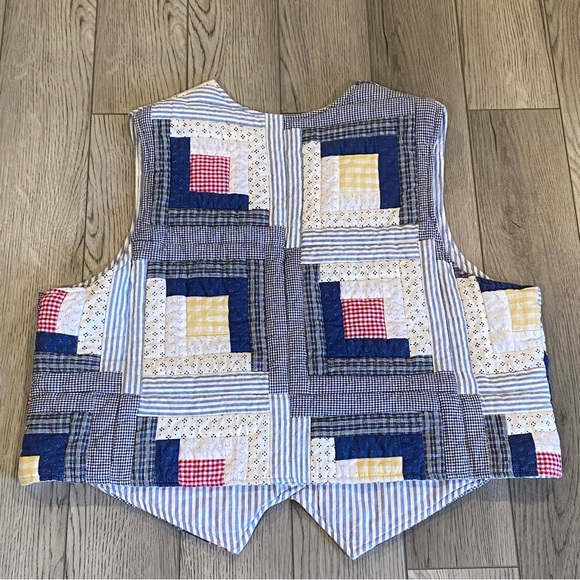 Vintage Patch Magic Quilted Reversible Vest Size XL Patchwork/Blue White Stripes - Picture 10 of 14
